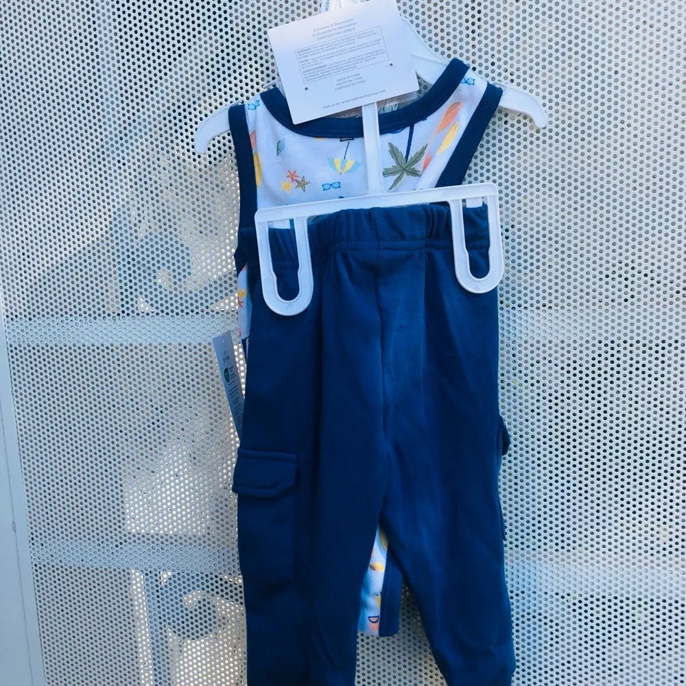 Boys - White Beach Print Onesie with Navy Pants & Sunglasses - Brand New w/Tags!